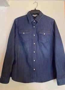 Duluth Trading Co Men's Blue Denim Pearl Snap Button Down Shirt Size S Long Sl. - Picture 1 of 3
