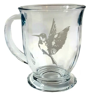 Hummingbird Coffee Mug: Free Personalization, 16 ounce Glass Tea Cup Custom - Picture 1 of 3