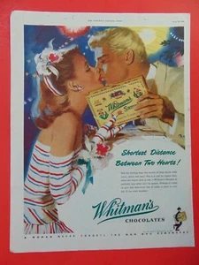 1948 WHITMAN'S CHOCOLATES Shortest Distance Kiss Between Two Hearts Druckanzeige - Bild 1 von 1