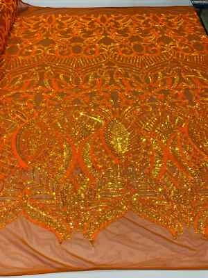 Lentejuelas Royalty Design naranja irdescente - diseño elástico de 4 vías en malla por yarda Foto 1 de 4