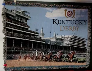Vtg 2019 Kentucky Derby Woven Tapestry Throw Blanket 62” X 48” - Picture 1 of 14