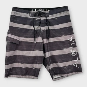 Da Hui Board Shorts Mens 34 Swim Trunks Beach Surf Hybrid Aloha Spellout Striped - Picture 1 of 7