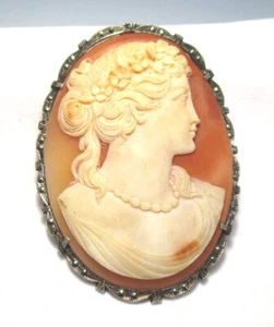 "Pin/colgante victoriano camafeo/marcasita concha de plata 800 2 3/8"" 14,8 gramos" - Imagen 1 de 5