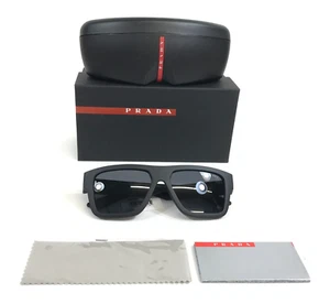 Prada Sunglasses SPS04Z DG0-02G Black Rubberized Frames w/ Grey Polarized Lenses - Picture 1 of 14