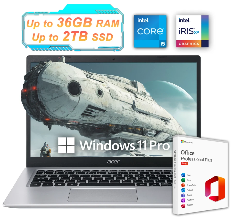 Acer Aspire 5 Laptop 14 FHD Intel i5 Upto 36GB RAM 2TB SSD Win11 Pro Office 2024 - Image 1 of 4