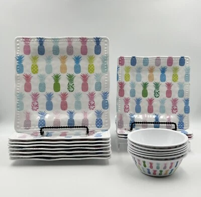 Cynthia Rowley PINEAPPLE Design White MELAMINE DINNERSET 18 Piece - Image 1 of 4