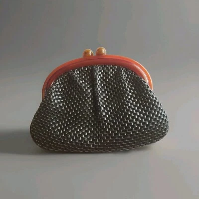 Vintage Cara Woven Black Clutch Bag With Lucite Closure - Image 1 of 4