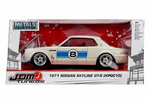 Sintonizadores Jada JDM 1971 NISSAN SKYLINE GTR KPGC10 blanco/azul fundido a presión 1:24 nuevo en caja #71 - Imagen 1 de 5