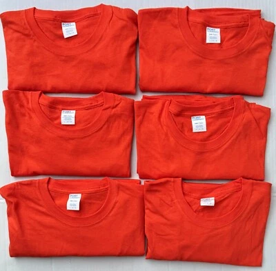 LOT 6 Mens ORANGE 2XL Long Sleeve Plain Blank Cotton T-Shirt Work/Safety/Print - Image 1 of 4