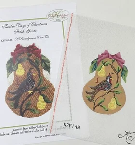 Kelly Clark hand painted needlepoint canvas & Stitch Guide Pear Partridge xmas - Picture 1 of 1