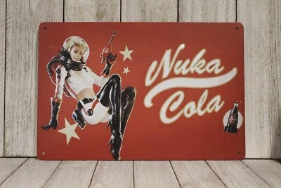 Nuka Cola Tin Metal Sign Poster Vintage Rustic Look Fallout Video Game Gamer Art - Image 1 of 4