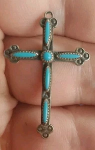 Vintage Bell Trading Post Sterling Silver Turquoise Cross Pendant 925 J1 - Picture 1 of 3