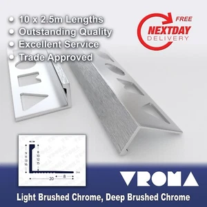 10x Tile Trim Vroma L-Shape Straight Edge 2.5M Brush Streaked Finish Heavy Duty - Picture 1 of 2