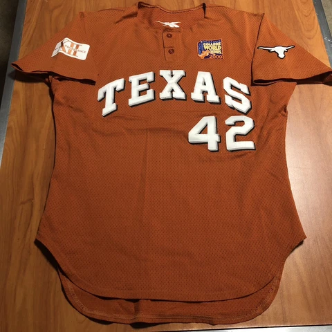 Game Worn Texas Longhorns 2000 NCAA College World Series Baseball Jersey Used 46 Cover