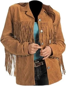 Women Fringe Leather Jacket, Brown Suede Leather Jacket, Ladies Suede jacket - Picture 1 of 3