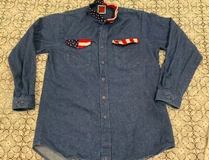 MO BETTA American Flag Men's Shirt Vintage Western Long sleeve Size Medium READ - Picture 1 of 11