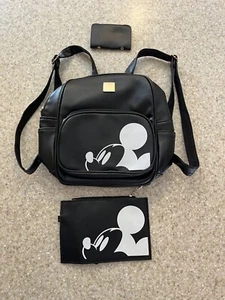 Black Mickey Mouse Mini Backpack Purse With Zip Pouch And Card Holder - Picture 1 of 11