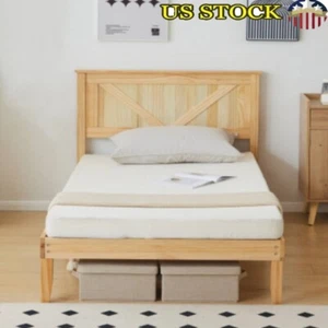Wood Bed Frame Twin Solid Pine Under Bed Storage Platform Elegant Cottage Design - Picture 1 of 11