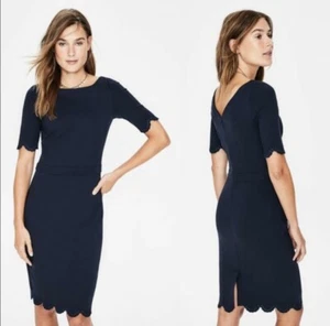 NWT BODEN Emma Scalloped Trim Dress Navy Blue Ponte J0404 8L US 12L UK Long Tall - Picture 1 of 16
