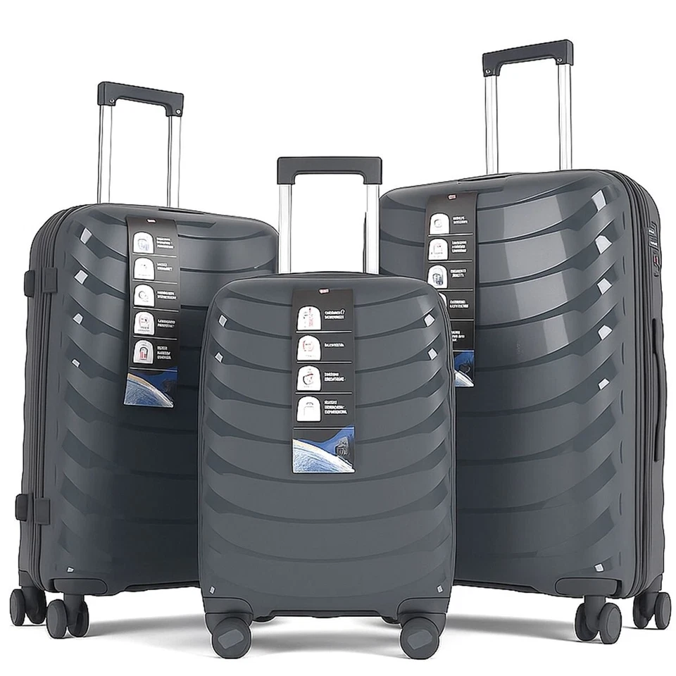 3-teiliges Hartschalen Kofferset mit 360° gummierten Rollen ultraleicht robust - Bild 1 von 4