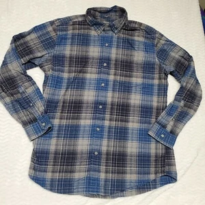 eddie bauer Mens M BUTTON UP SHIRT RELAXED FIT blue Grey plaid Cotton flannel  - Picture 1 of 6