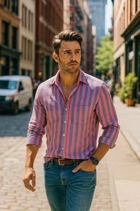 Men's Frank & Eileen LUKE Long Sleeve Shirt Preppy Blue & Red Men's Size Medium - Picture 1 of 16