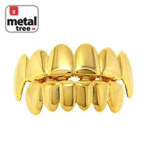 Juego de parrillas de vampiro hip hop chapadas en oro de 14 quilates para hombre superior e inferior lisas L020/S001 G - Imagen 1 de 5
