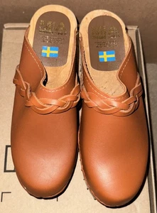 Zoccoli svedesi con tacco MIA Elsa Mule EUR 39 donna taglia 8 legno ontano pelle marrone - Foto 1 di 5