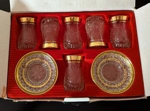 12Pc Kristalis Turkish Tea Set With Gold Embellishment - Picture 1 of 8