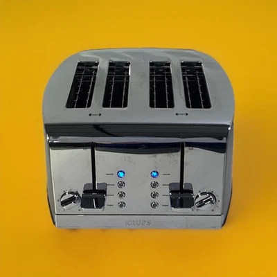 Krups KH734D50 4 Slice Wide-Slot Breakfast Toaster Silver Bread Bagels Chrome - Image 1 of 4