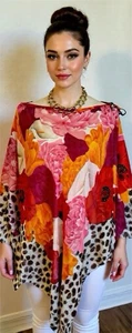 St John Collection Marie Grey Silk Floral Poncho Leopard Print Shawl O/S Artsy - Picture 1 of 13