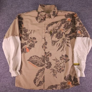 Camicia Benchmark FR marrone floreale ignifuga Aloha Friday con bottoni taglia L USA - Foto 1 di 11