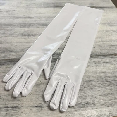 Guantes largos de utilería de teatro para disfraces blancos de imitación de cuero para adultos Foto 1 de 4