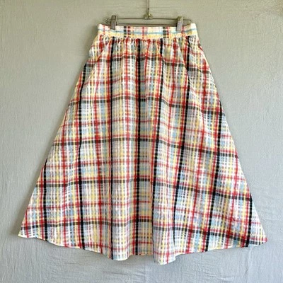 Urban Outfitters Skirt Sz L Jessie Plaid Midi Translucent Pull On Flare Unlined - Image 1 of 4