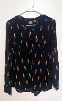 Blusa Cascanueces Soho Para Mujer Grande L Negra Camisa de Navidad con Botones  Foto 1 de 4