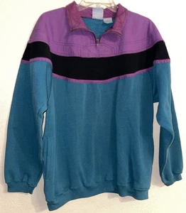 Vintage Obex Sport Fleece Tri Color Pullover Gr. M lila türkis schwarz - Bild 1 von 15