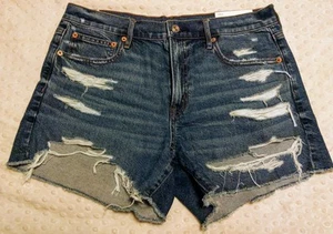 AMERICAN EAGLE AEO Blue Distressed Denim Strigid Mom Shorts Size 29 W 8 NWT - Picture 1 of 11