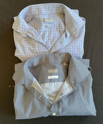 Camisa de Vestir Michael Kors Para Hombre 16.5 32/33 Calce Ajustado Azul Lote de 2 Airsoft Elastizada Foto 1 de 4