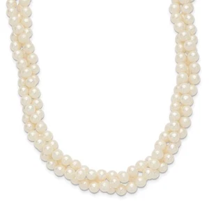 14K Yellow Gold 6-7mm Near-Round Freshwater Cultured Pearl 3-Strand Necklace 21" - Picture 1 of 5