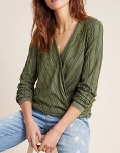 Top envolvente sintético manga larga Audre verde Maeve by ANTHROPOLOGIE talla XLarge texturizado - Imagen 1 de 9