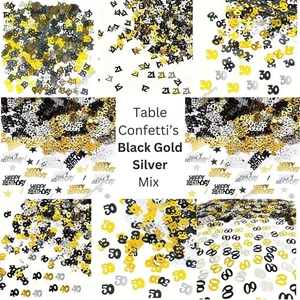 Mesa confeti oro negro para edad 18 21 30 40 50 60 decoraciones fiesta cumpleaños - Imagen 1 de 8
