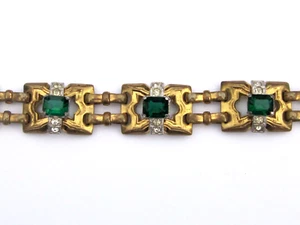 Vtg Art Deco 1930's McClelland Barclay Emerald Green & Clear Rhinestone Bracelet - Picture 1 of 5