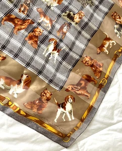 Vintage ADRIENNE VITTADINI 100% SILK Signed SMALL DOG MOTIF SCARF ~ 21"x21" Sq. - Picture 1 of 13