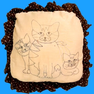 Handmade Cat Throw Pillow Vintage Primitive Folk Art Granny Core Kitschy OOAK - Picture 1 of 12