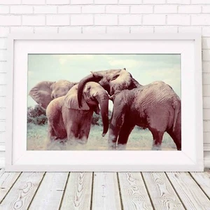AFRICA SEPIA - Elephant Herd Poster Picture Print Sizes A5 to A0 **FREE DELIVERY - Picture 1 of 14