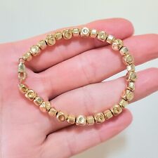 14k Solid Yellow Gold 5mm Hexagon and Cube Square Bead Bracelet
