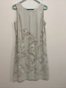 Liz Claiborne Size 8 Linen Blend Sleeveless Shift Dress Beige Floral Print - Picture 1 of 4