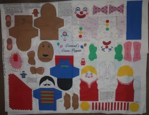 VTG CIRCUS PUPPETS Greatest Show On Earth Sew Fabric Panel 44x34 Joan Kessler - Picture 1 of 4