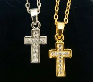 Kubische Zirkonia Silber/Gold Kreuz Halskette - Bild 1 von 6
