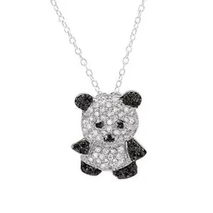 1 Ct Round Cut Lab-Created Diamond Women's Panda Pendant 14k White Gold Plated - Picture 1 of 4